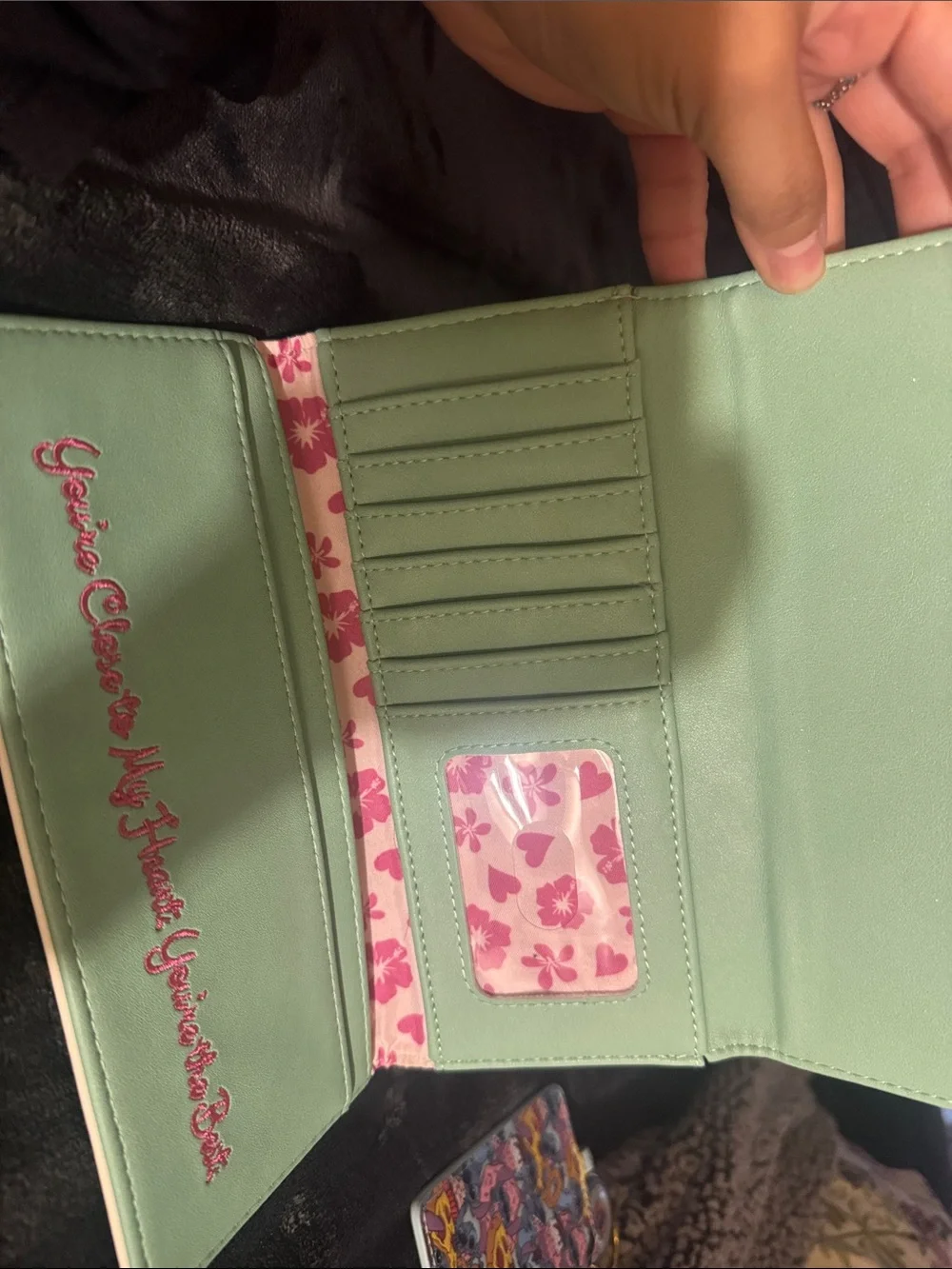 Disney Mint Green Wallet with Blue and Pink Stitch Character Design